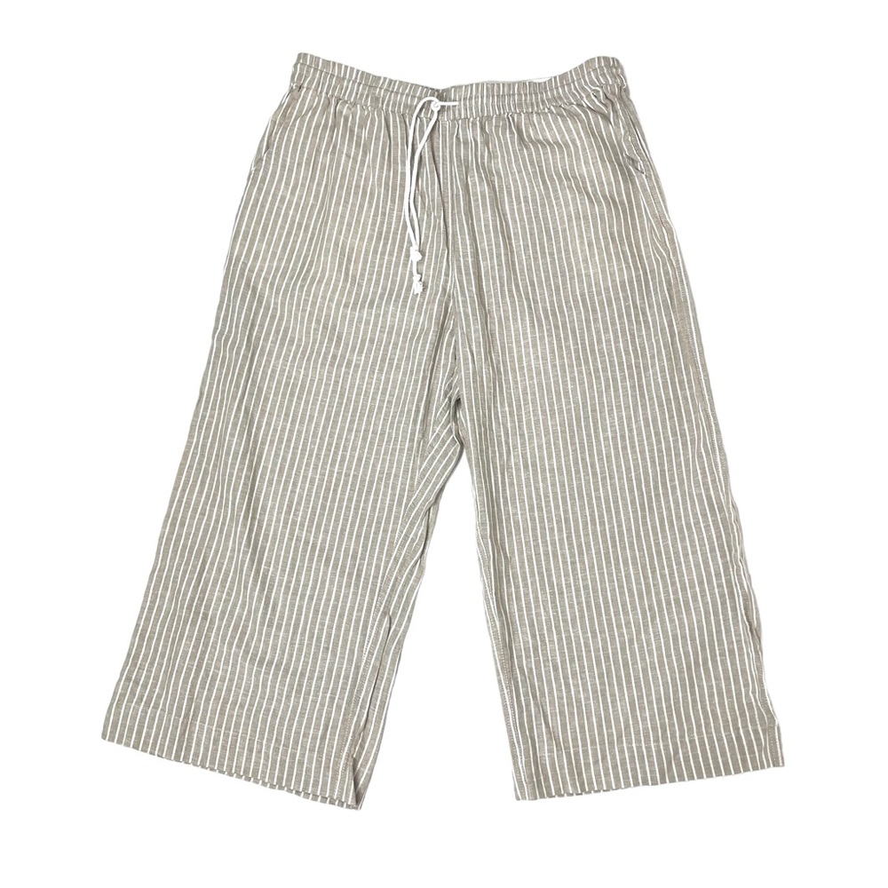 Beach Lunch Lounge Wide Leg Linen Crop Pants L Stripe Beige Margot Lagenlook